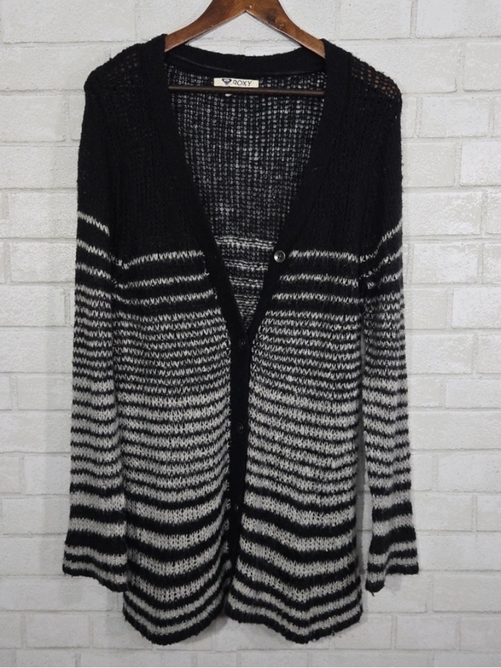 Roxy Black & White Stripe button up Cardigan Sweater